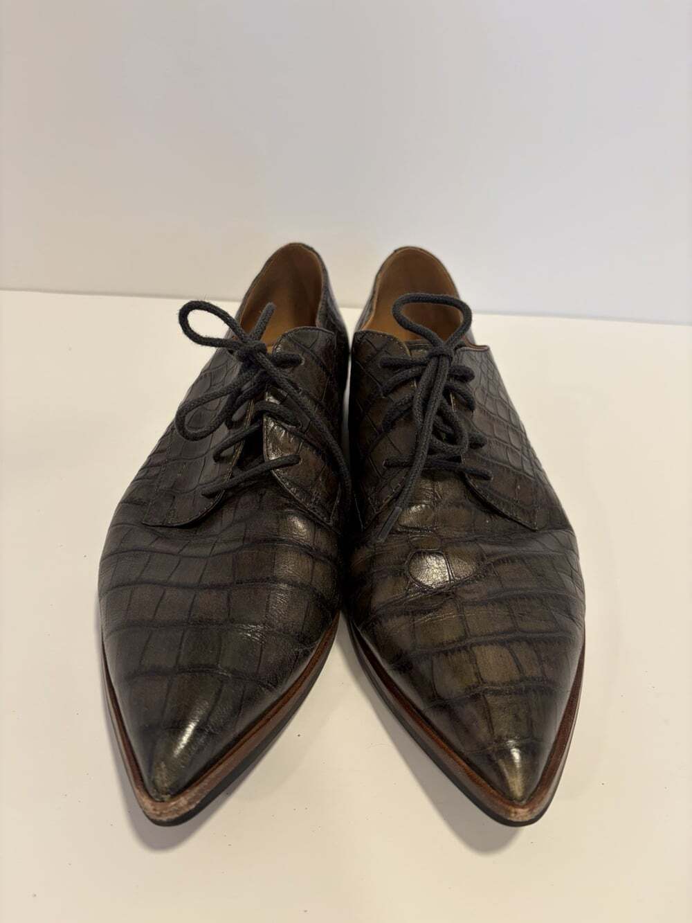 Ecco Unisex Leather Oxfords Lace Up Shoes Size 41 Dark Olive Green